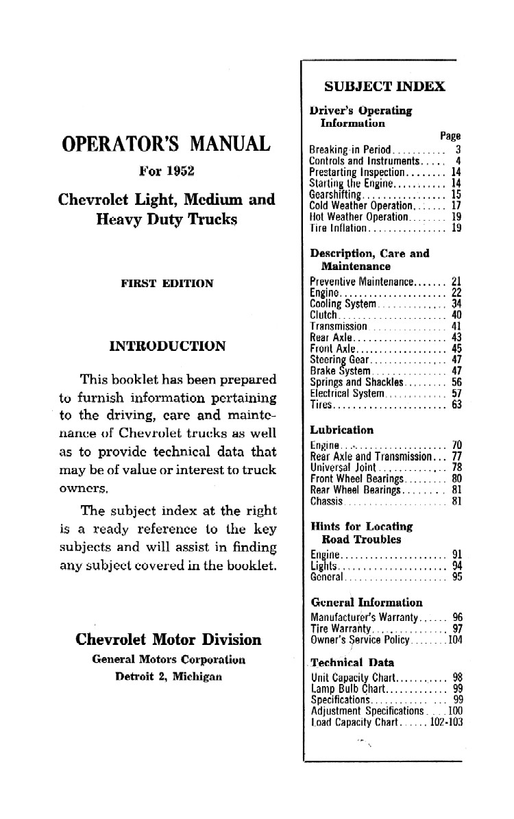 1952 Chevrolet Trucks Operators Manual Page 40